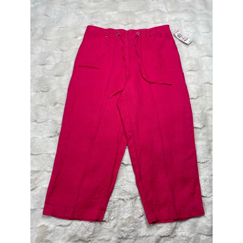 🔥NWT JM Collection 100% Linen Hot Pink Crop Pants Drawstring Coastal Lagenlook